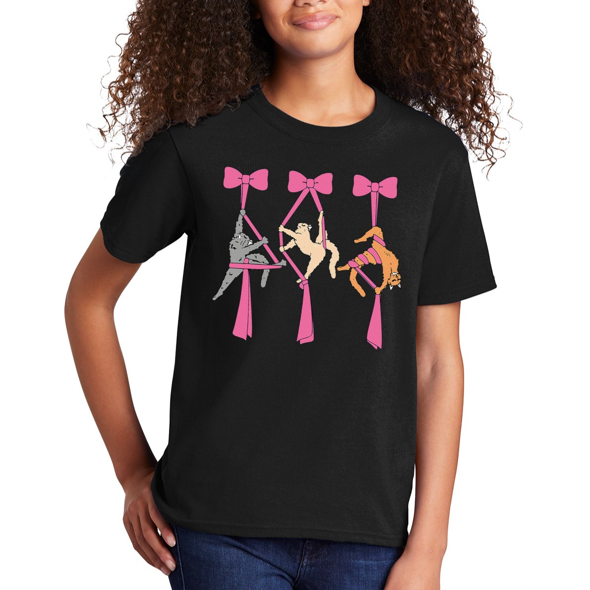 Bow Aerial Silks Cat Aerial Aerialist Yoga Hammock Cat Mom Kids T-Shirt