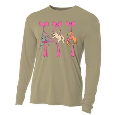 Bow Aerial Silks Cat Aerial Aerialist Yoga Hammock Cat Mom Cooling Performance Long Sleeve Crew
