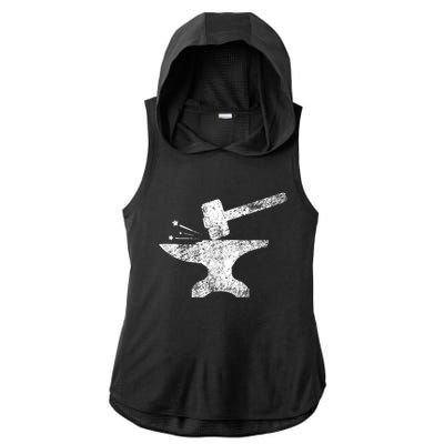 Blacksmith Anvil Striking Distressed Vintage Ladies PosiCharge Tri-Blend Wicking Draft Hoodie Tank