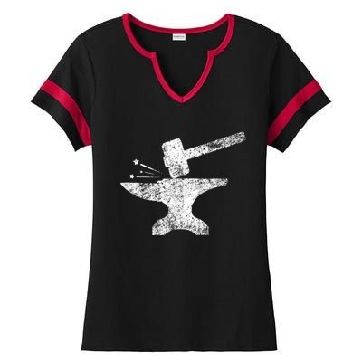 Blacksmith Anvil Striking Distressed Vintage Ladies Halftime Notch Neck Tee