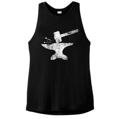 Blacksmith Anvil Striking Distressed Vintage Ladies PosiCharge Tri-Blend Wicking Tank