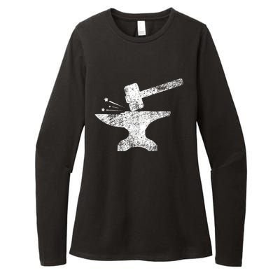 Blacksmith Anvil Striking Distressed Vintage Womens CVC Long Sleeve Shirt