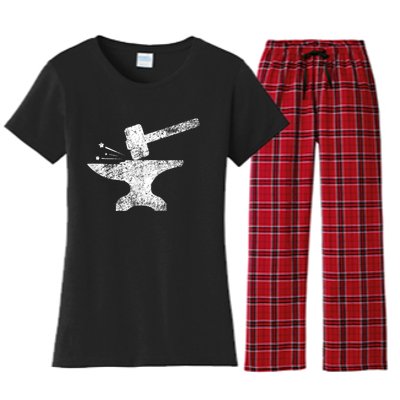 Blacksmith Anvil Striking Distressed Vintage Women's Flannel Pajama Set