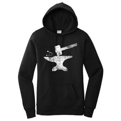 Blacksmith Anvil Striking Distressed Vintage Women's Pullover Hoodie