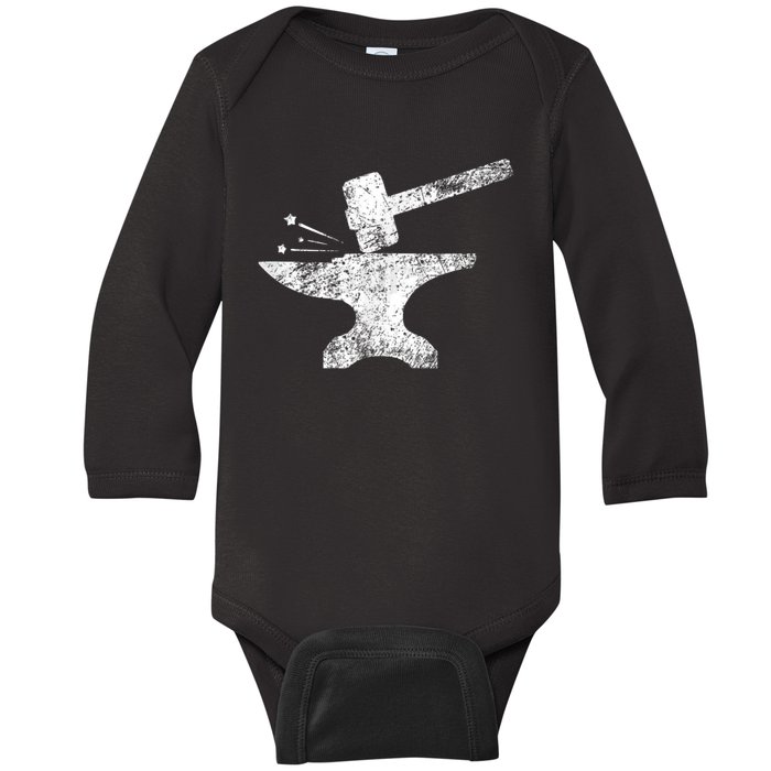 Blacksmith Anvil Striking Distressed Vintage Baby Long Sleeve Bodysuit