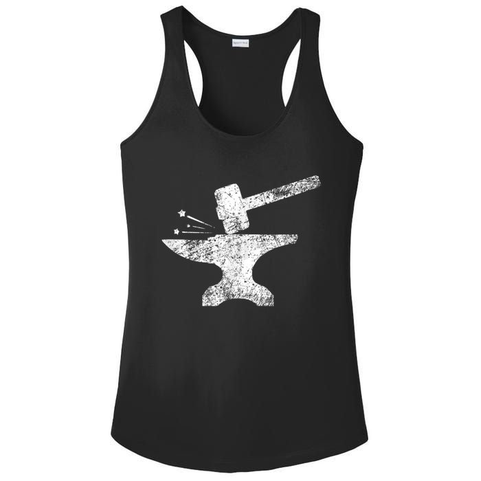 Blacksmith Anvil Striking Distressed Vintage Ladies PosiCharge Competitor Racerback Tank