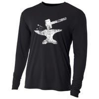 Blacksmith Anvil Striking Distressed Vintage Cooling Performance Long Sleeve Crew