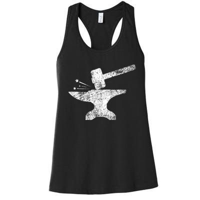 Blacksmith Anvil Striking Distressed Vintage Women's Racerback Tank