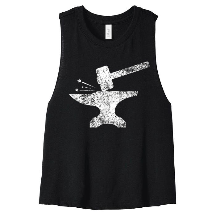 Blacksmith Anvil Striking Distressed Vintage Women's Racerback Cropped Tank