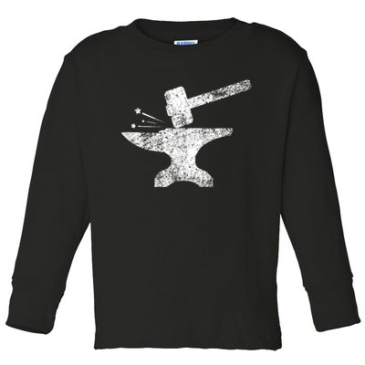 Blacksmith Anvil Striking Distressed Vintage Toddler Long Sleeve Shirt