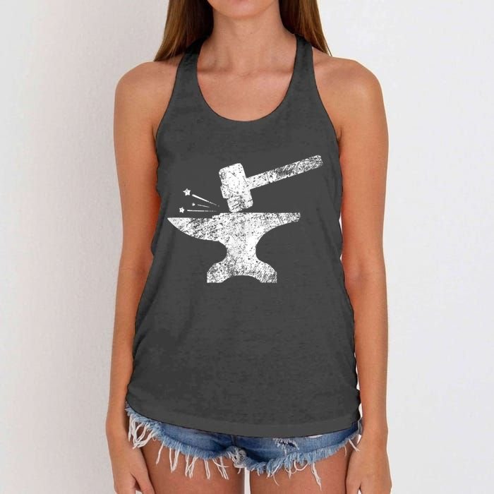 Blacksmith Anvil Striking Distressed Vintage Women's Knotted Racerback Tank