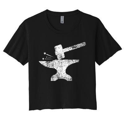 Blacksmith Anvil Striking Distressed Vintage Women's Crop Top Tee