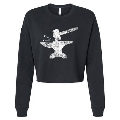 Blacksmith Anvil Striking Distressed Vintage Cropped Pullover Crew