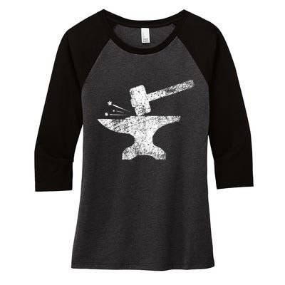 Blacksmith Anvil Striking Distressed Vintage Women's Tri-Blend 3/4-Sleeve Raglan Shirt