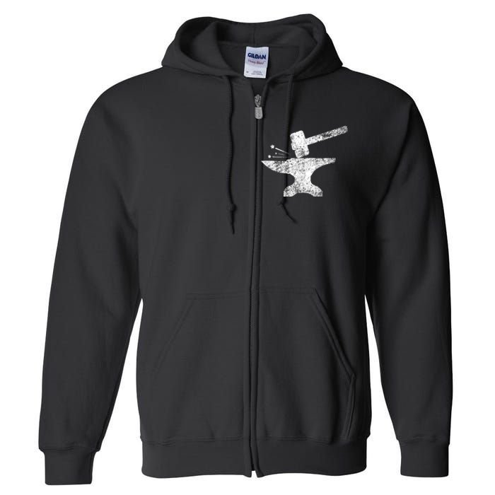 Blacksmith Anvil Striking Distressed Vintage Full Zip Hoodie