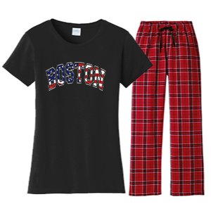 Boston Arched Style Text American Flag Pattern Women's Flannel Pajama Set