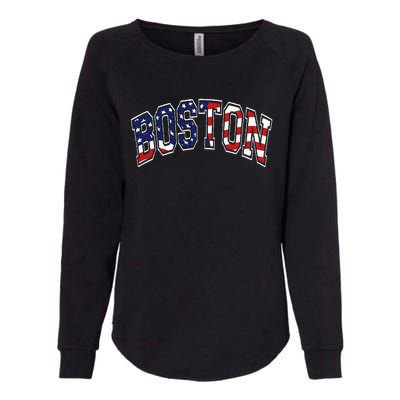 Boston Arched Style Text American Flag Pattern Womens California Wash Sweatshirt