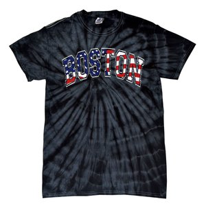 Boston Arched Style Text American Flag Pattern Tie-Dye T-Shirt