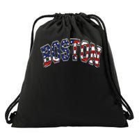 Boston Arched Style Text American Flag Pattern Drawstring Bag