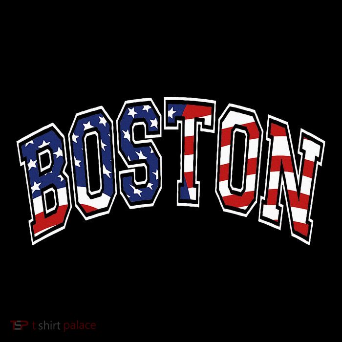Boston Arched Style Text American Flag Pattern Drawstring Bag