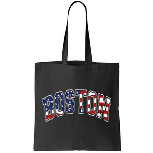 Boston Arched Style Text American Flag Pattern Tote Bag