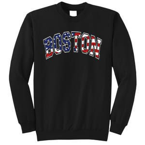 Boston Arched Style Text American Flag Pattern Tall Sweatshirt