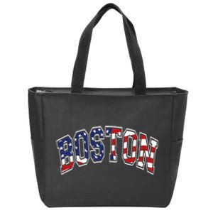 Boston Arched Style Text American Flag Pattern Zip Tote Bag