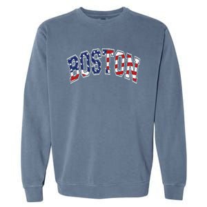 Boston Arched Style Text American Flag Pattern Garment-Dyed Sweatshirt