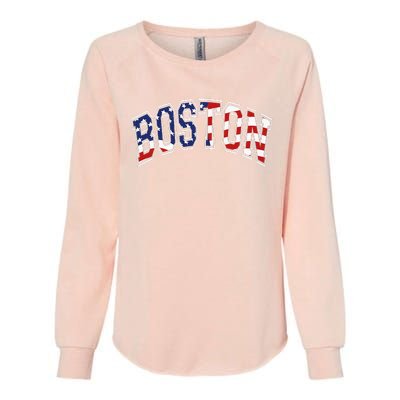 Boston Arched Style Text American Flag Pattern Womens California Wash Sweatshirt