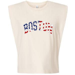 Boston Arched Style Text American Flag Pattern Garment-Dyed Women's Muscle Tee