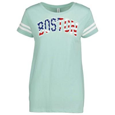 Boston Arched Style Text American Flag Pattern Enza Ladies Jersey Football T-Shirt