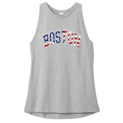 Boston Arched Style Text American Flag Pattern Ladies PosiCharge Tri-Blend Wicking Tank