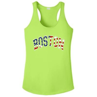 Boston Arched Style Text American Flag Pattern Ladies PosiCharge Competitor Racerback Tank