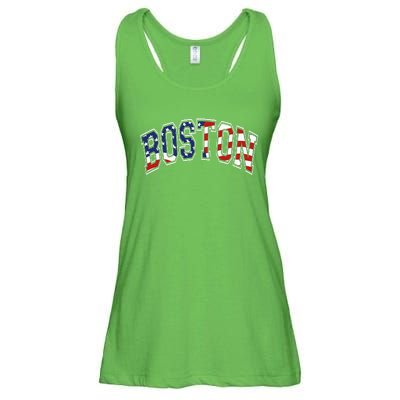 Boston Arched Style Text American Flag Pattern Ladies Essential Flowy Tank