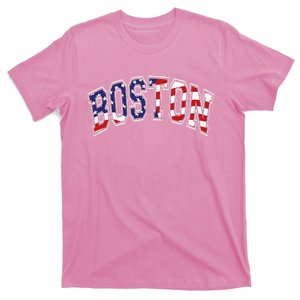 Boston Arched Style Text American Flag Pattern T-Shirt