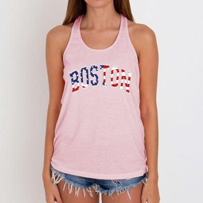 Boston Arched Style Text American Flag Pattern Women's Knotted Racerback Tank