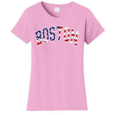 Boston Arched Style Text American Flag Pattern Women's T-Shirt