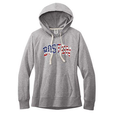 Boston Arched Style Text American Flag Pattern Women's Fleece Hoodie