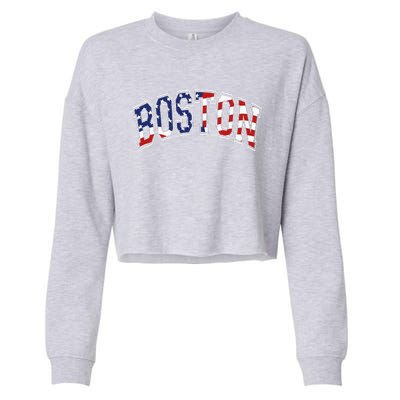 Boston Arched Style Text American Flag Pattern Cropped Pullover Crew