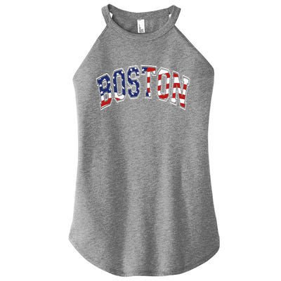 Boston Arched Style Text American Flag Pattern Women’s Perfect Tri Rocker Tank