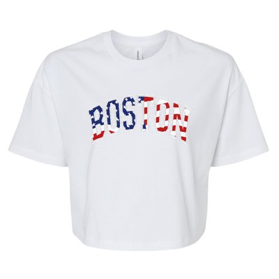 Boston Arched Style Text American Flag Pattern Bella+Canvas Jersey Crop Tee