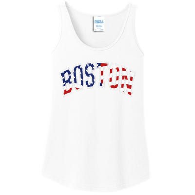 Boston Arched Style Text American Flag Pattern Ladies Essential Tank