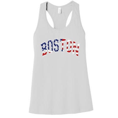 Boston Arched Style Text American Flag Pattern Women's Racerback Tank