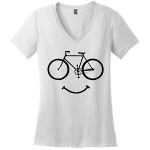 Bicycle And Smile Bicycling Black Women's V-Neck T-Shirt