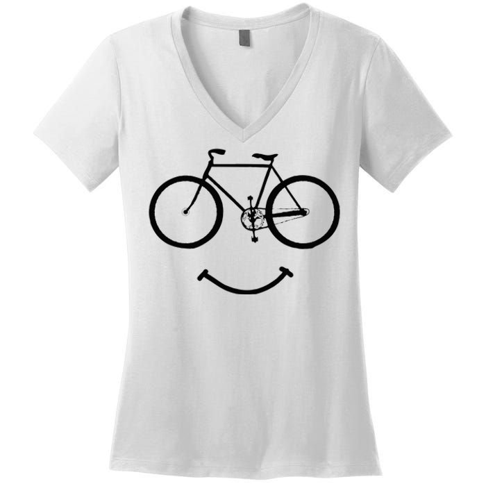 Bicycle And Smile Bicycling Black Women's V-Neck T-Shirt