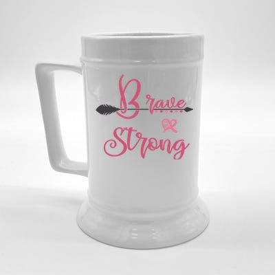 Brave And Strong Breast Cancer Survivor Pink Ribbon Gift Beer Stein