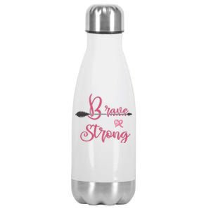 Brave And Strong Breast Cancer Survivor Pink Ribbon Gift Stainless Steel Insulated Water Bottle