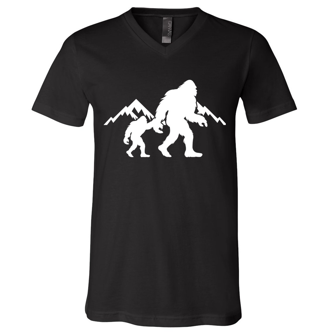 Bigfoot And Son Wild Outdoor Gift For Fathers Day V-Neck T-Shirt