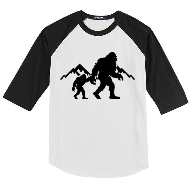 Bigfoot And Son Wild Outdoor Gift For Fathers Day Kids Colorblock Raglan Jersey