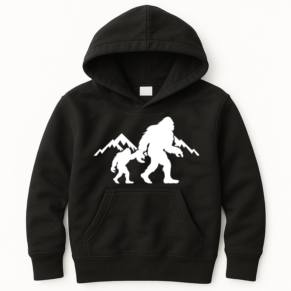 Bigfoot And Son Wild Outdoor Gift For Fathers Day Kids Hoodie
